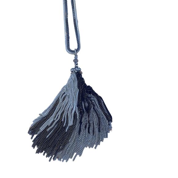 SHIRALEAH New Silver Sadie Necklace NIP Long Fringe Anthropologie - Picture 8 of 9